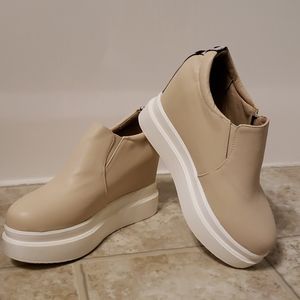 Platform Wedge Slip-On Sneakers in Beige